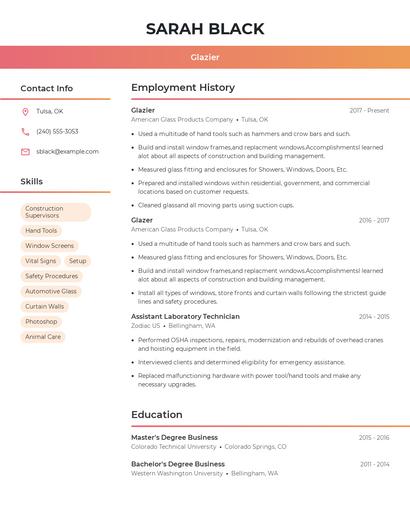 Glazier Resume