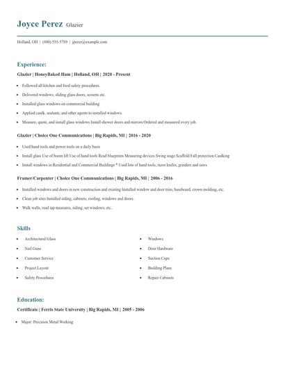Glazier Resume