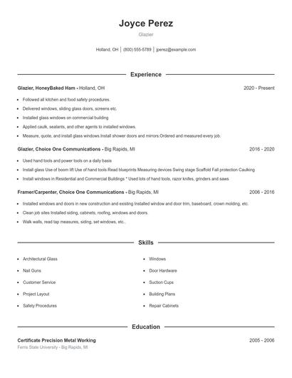 Glazier Resume