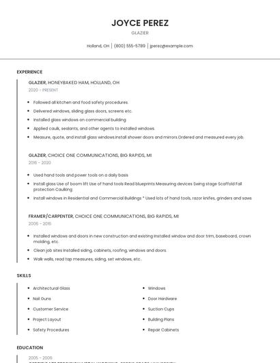 Glazier Resume