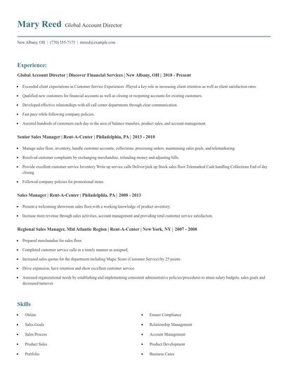 Global Account Director Resume