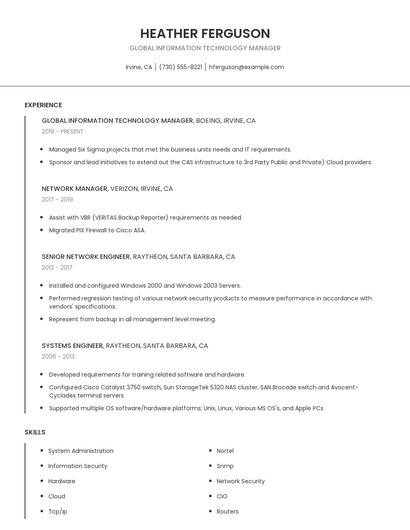 Global Information Technology Manager Resume