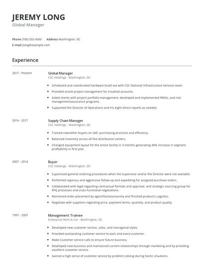 Global Manager Resume