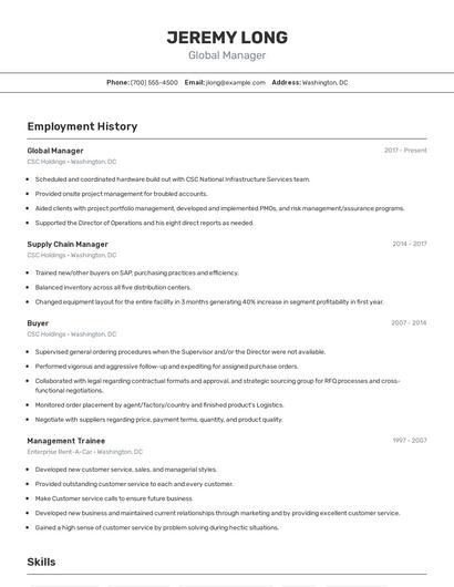 Global Manager Resume