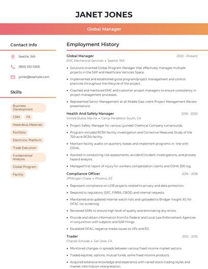 Global Manager Resume