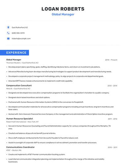 Global Manager Resume