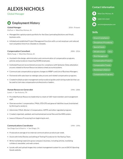 Global Manager Resume