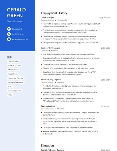 Global Manager Resume