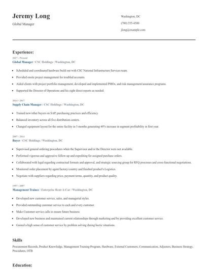 Global Manager Resume