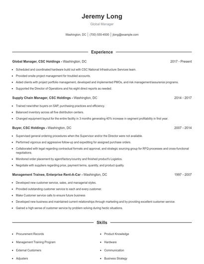 Global Manager Resume