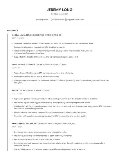 Global Manager Resume