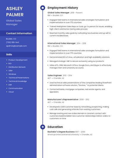 Global Sales Manager Resume