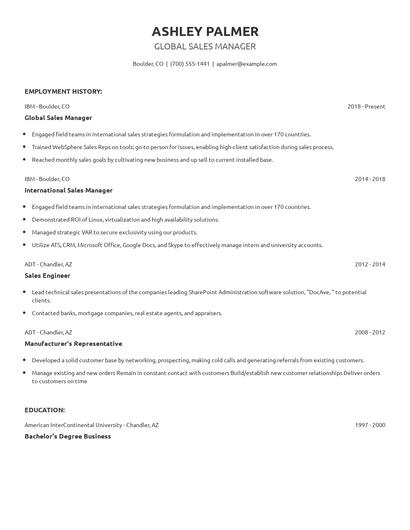 Global Sales Manager Resume