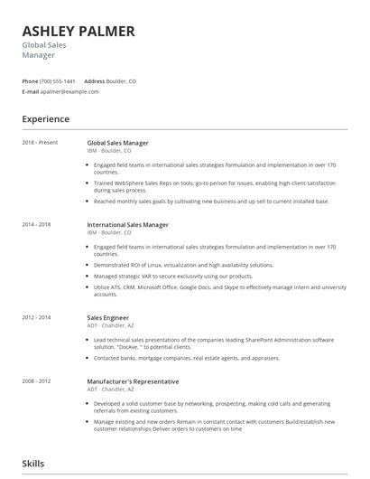 Global Sales Manager Resume