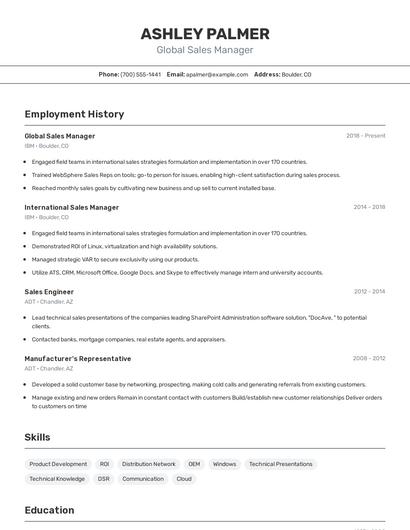 Global Sales Manager Resume