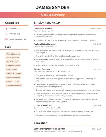 Global Sales Manager Resume
