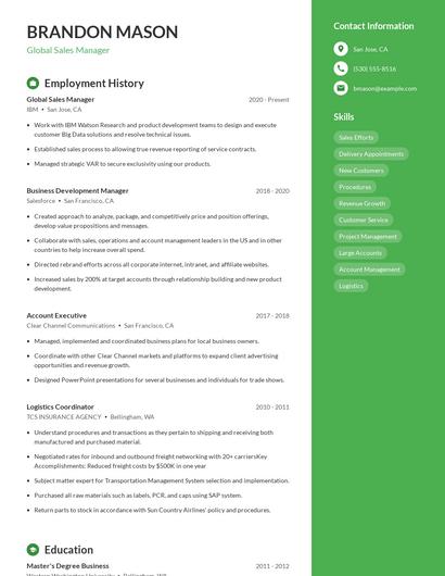Global Sales Manager Resume