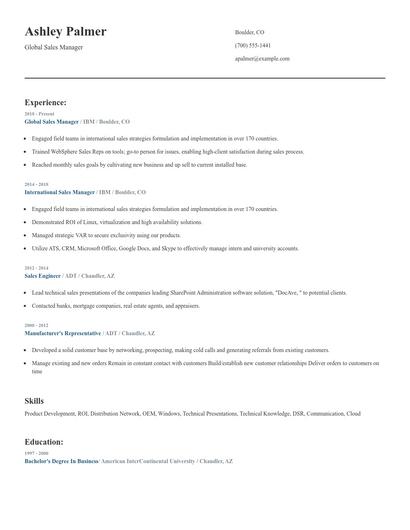 Global Sales Manager Resume