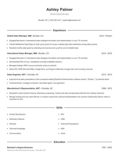 Global Sales Manager Resume