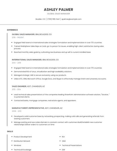 Global Sales Manager Resume