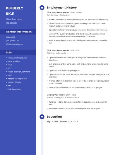 Glue Mounter Operator Resume