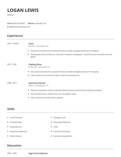 Gluer Resume