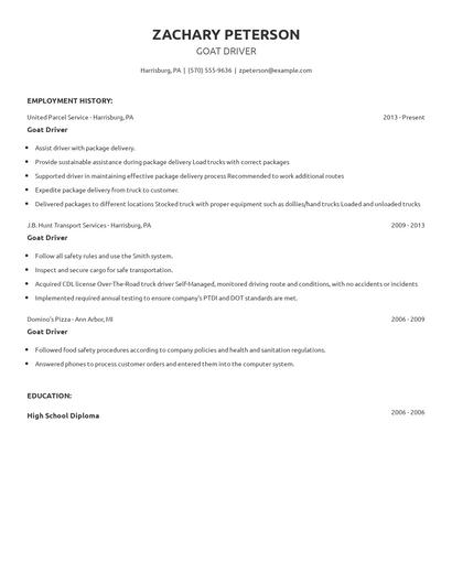 Goat Driver Resume