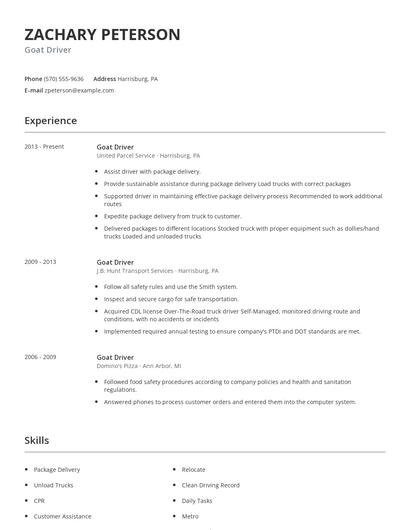 Goat Driver Resume