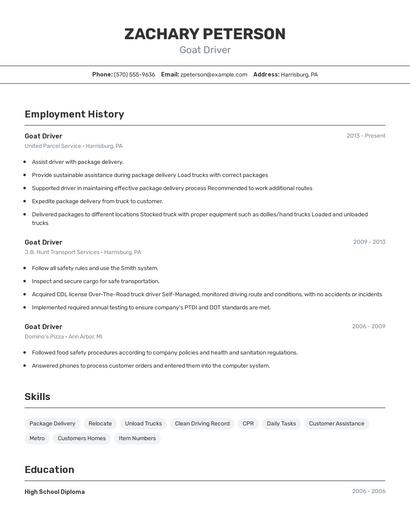 Goat Driver Resume
