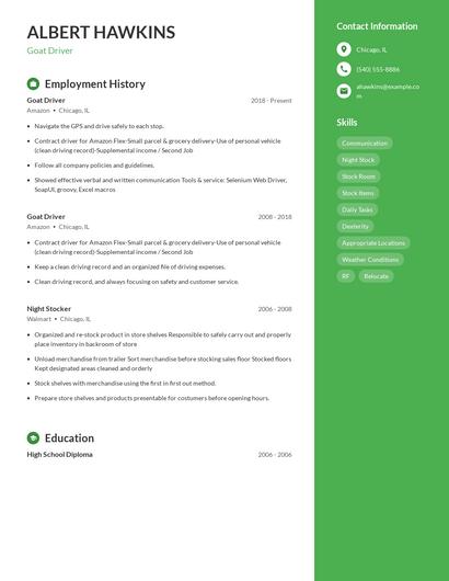 Goat Driver Resume