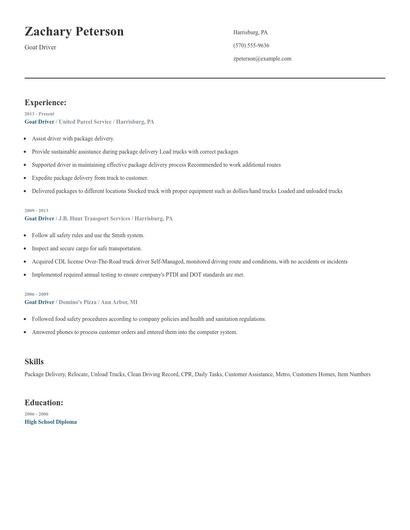 Goat Driver Resume