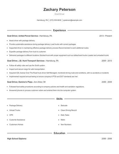 Goat Driver Resume