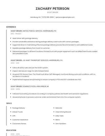Goat Driver Resume