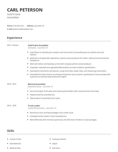 Gold Frame Assembler Resume