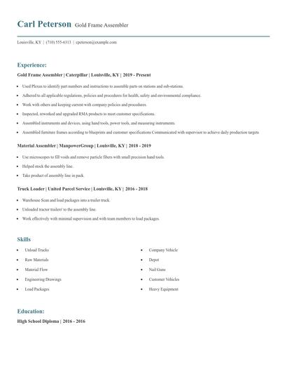 Gold Frame Assembler Resume