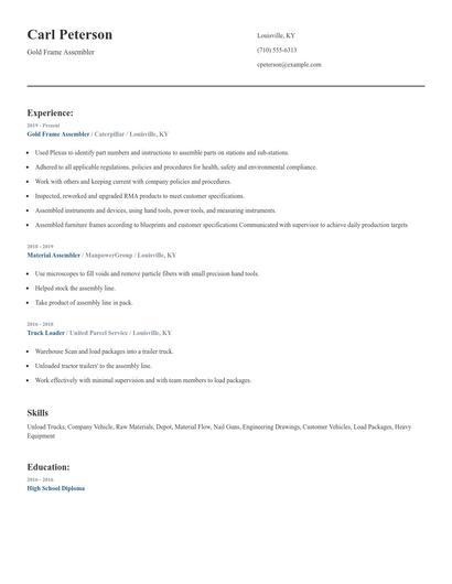 Gold Frame Assembler Resume