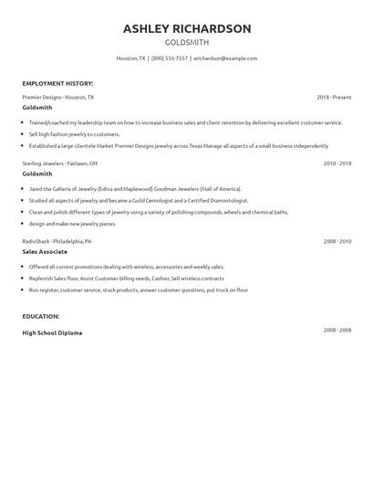 Goldsmith Resume