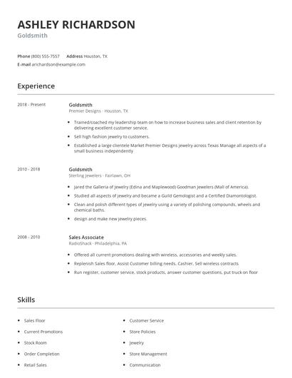 Goldsmith Resume