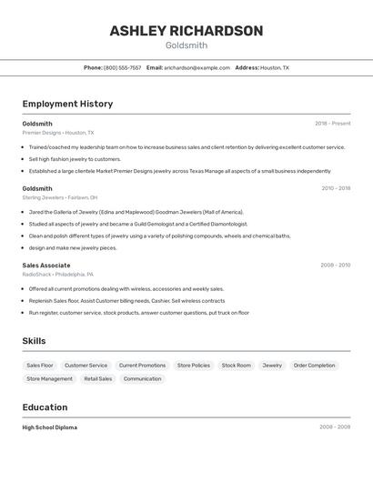 Goldsmith Resume