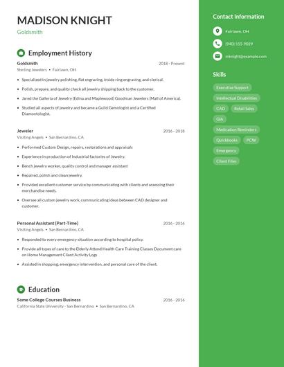 Goldsmith Resume