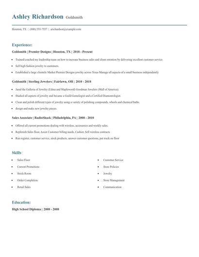 Goldsmith Resume
