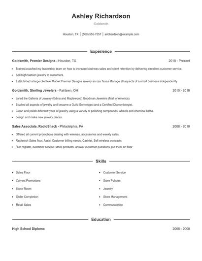 Goldsmith Resume