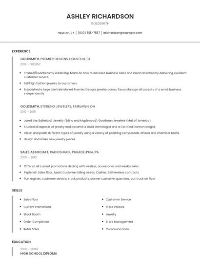 Goldsmith Resume