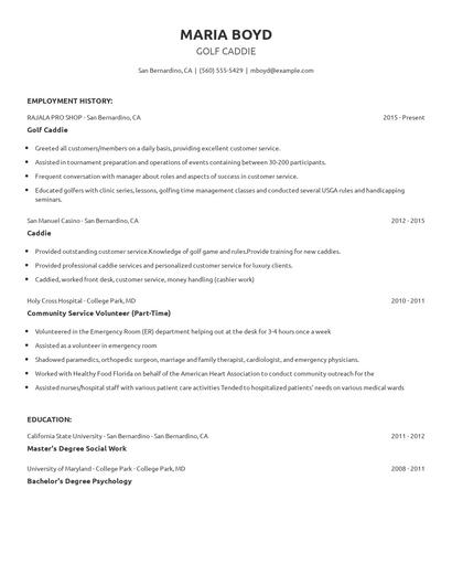 Golf Caddie Resume
