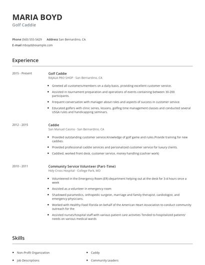 Golf Caddie Resume