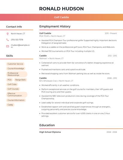 Golf Caddie Resume