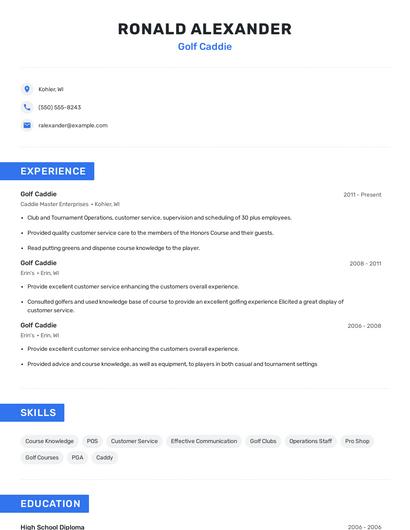 Golf Caddie Resume