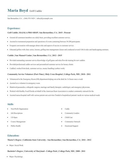 Golf Caddie Resume