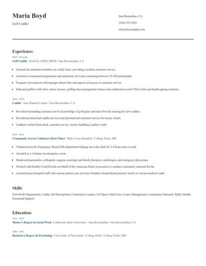 Golf Caddie Resume