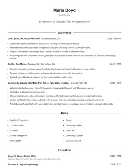 Golf Caddie Resume